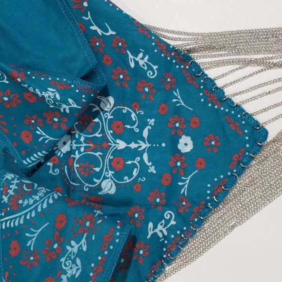 Teal Bandana with Silver tone Fringe Chain Design - Women's Fashion Accessory - Picture 7 of 7